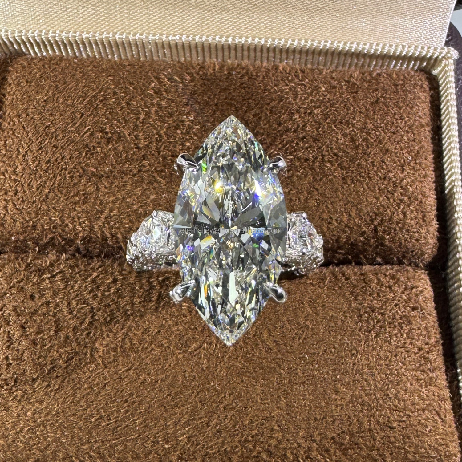 7CT Marquise Cut Lab Diamond Ring VVS2 10K 14K 18K Gold PT950 Double Halo Pave Statement Engagement Ring Custom 3 5 7 CT