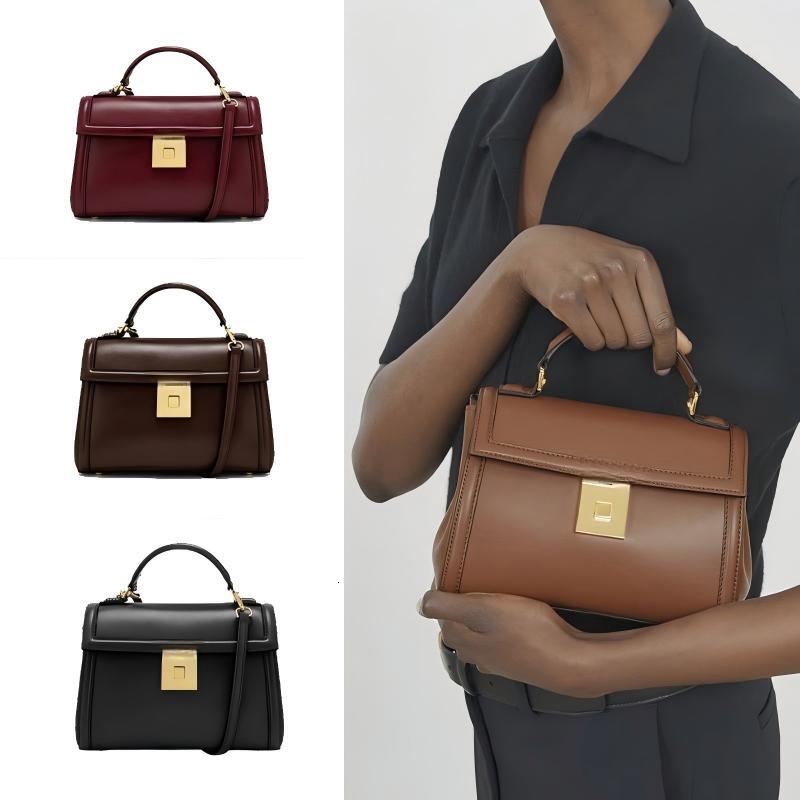 Designer Le Style Paris Vintage Carré En Métal Serrure Poignée Supérieure Sac À Main Lisse En Cuir PU Bandoulière Amovible Rétro Dames Sac À Band