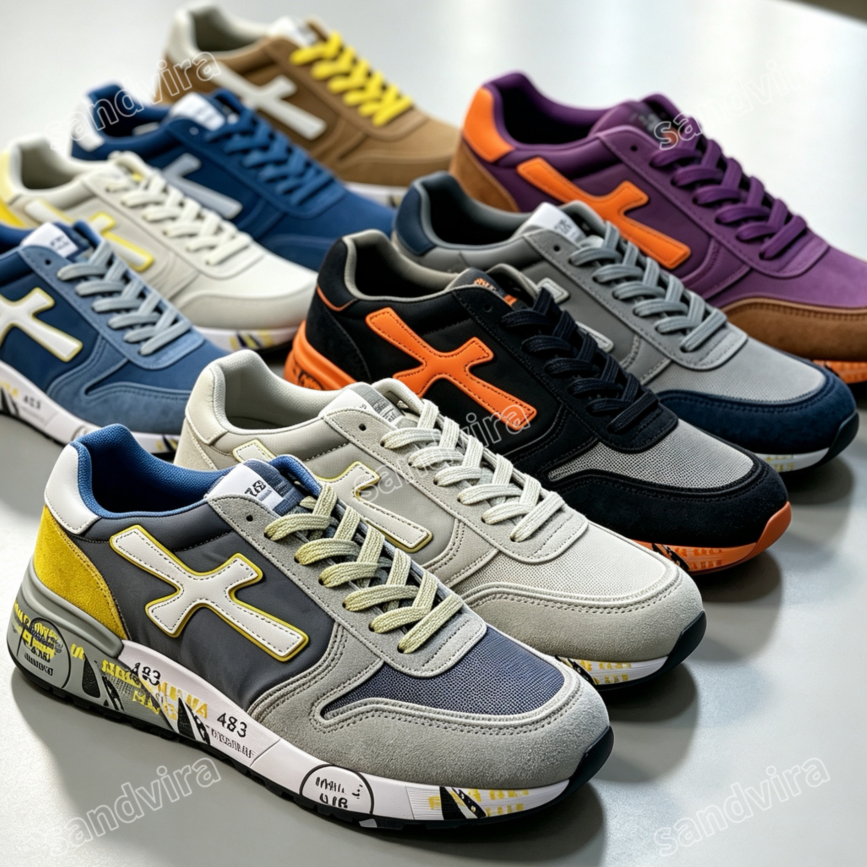 Designer Premiata Sneakers Rice Premiada Running Sneakers Men Women Vintage Running Sneakers Silver Light Gray Orange Black Casual Shoes Size 38-45