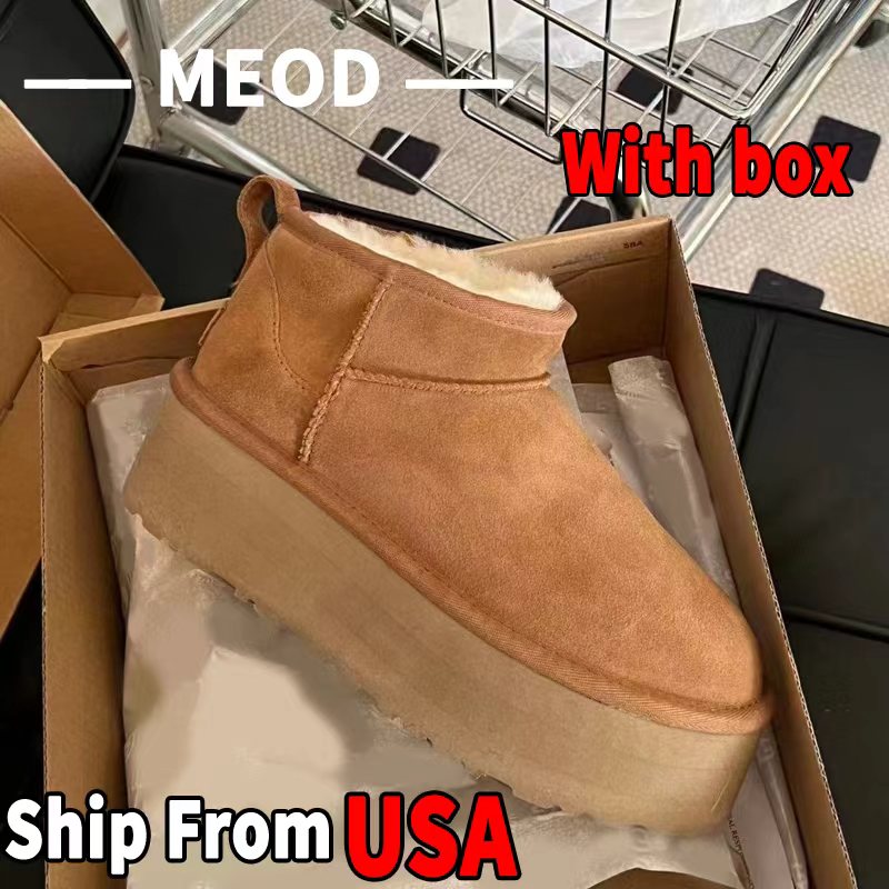 MEOD Designer Boots Women Ultra Mini Platform Shoes Snow Boot Classic Leather Slippers Slides Chestnut Winter Fur Boot Fur Slipper Ankle High Heel W