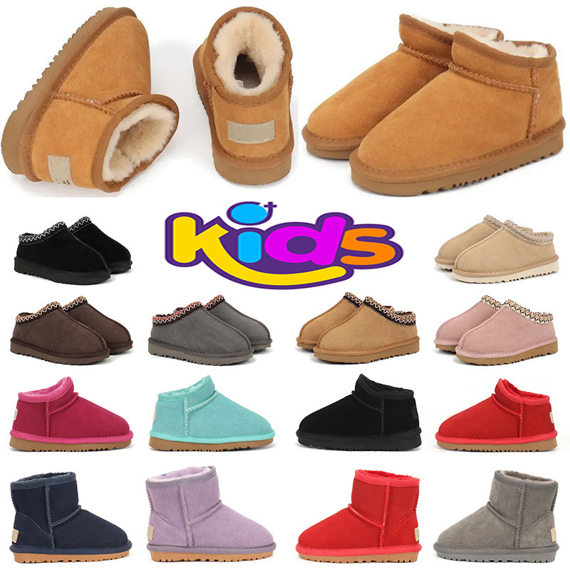 toddler kids uggkids boots tasman Slippers Tazz Baby Shoes Chestnut Fur Sheepskin Shearling Classic Mini Designer Boots Winter Children Booties tall