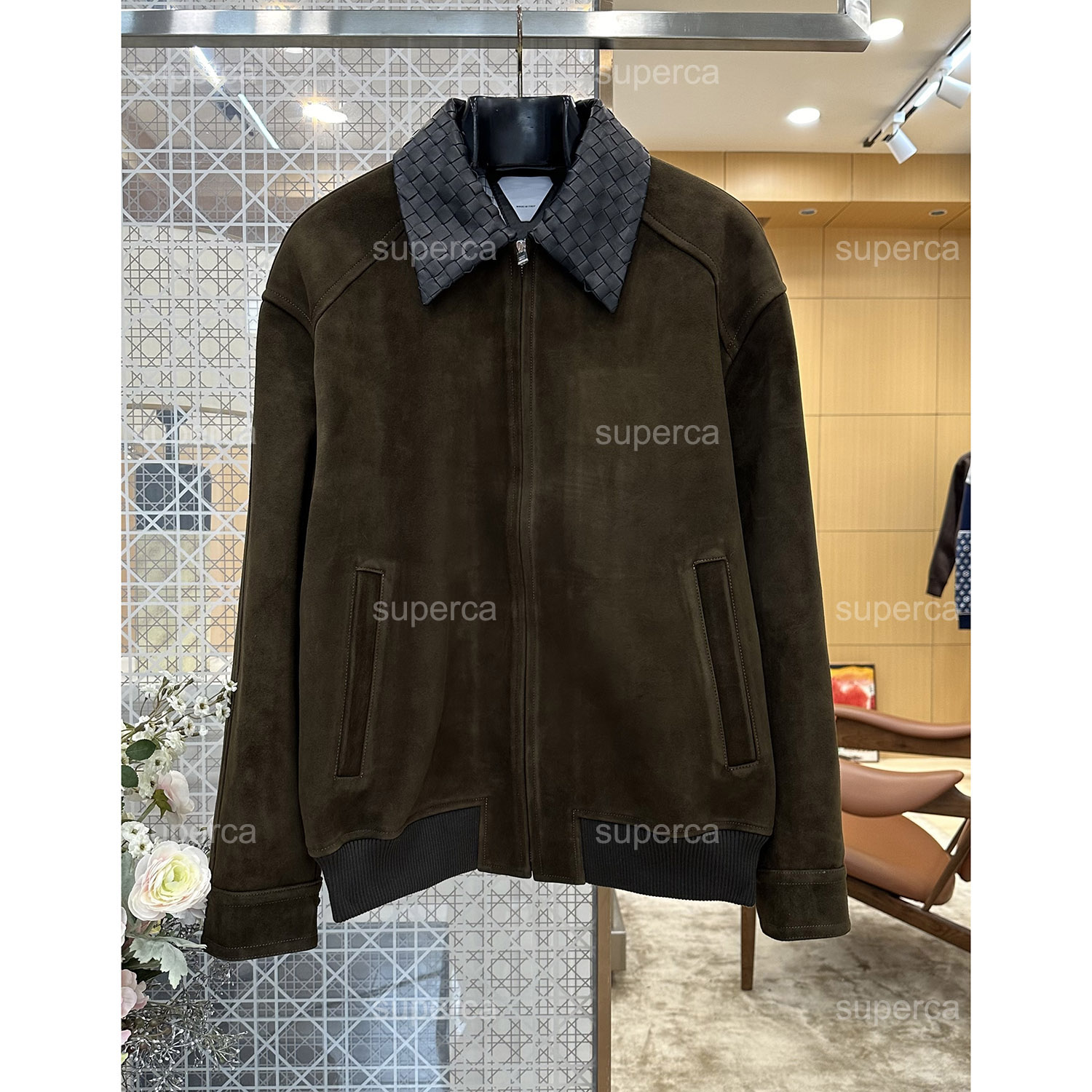 Men's luxury genuine leather jacket, Knitted collar suede patchwork leather jacket, 100% sheepskin designer BV jacket 4w352
