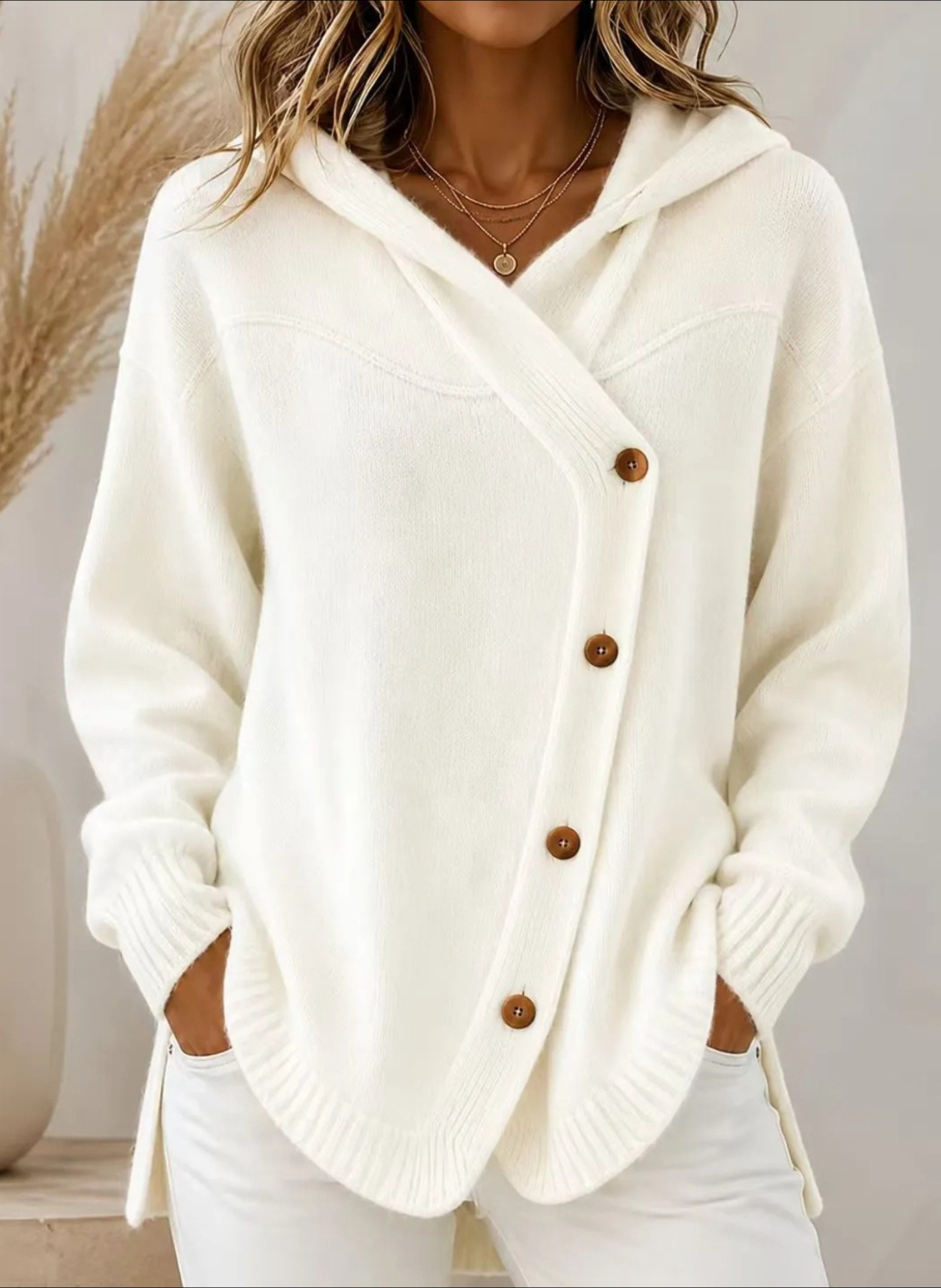 Adele229 Style européen et américain automne/hiver nouveau pull pour femme décontracté bouton ample à manches longues à capuche Cardigan