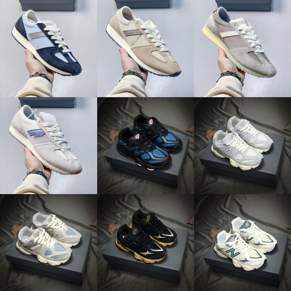 Designer High quality 9060 Women Retro Suede Patchwork Sneakers Mesh Fabric Lace Up Flat Casual Walking Shoes Vintage Non Slip Rubber Sole Sports