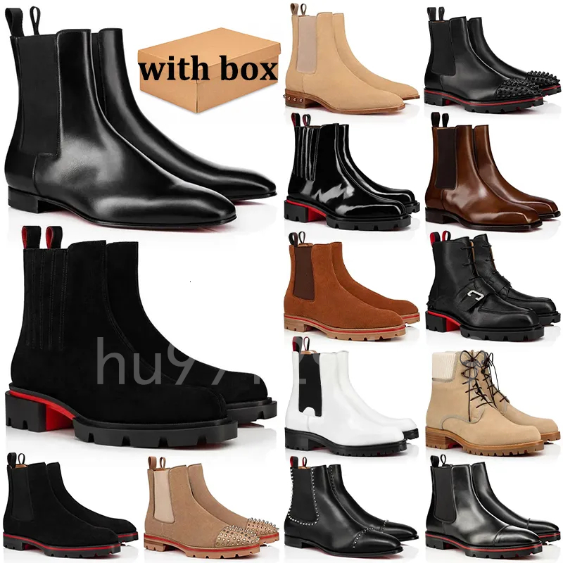 mens designer boots patent suede leather martin rivet boot black white brown red rain booties bottomshoes men outdoor shoes sneakers With box