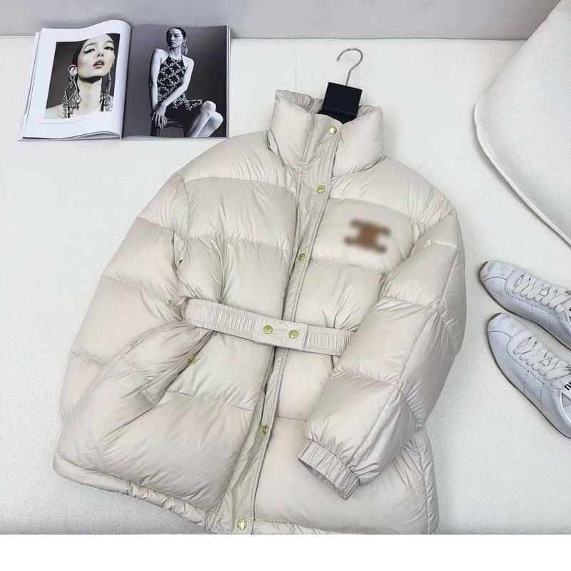 Fall/Winter style stand-up collar slim-fit white duck down jacket with a retro and stylish look