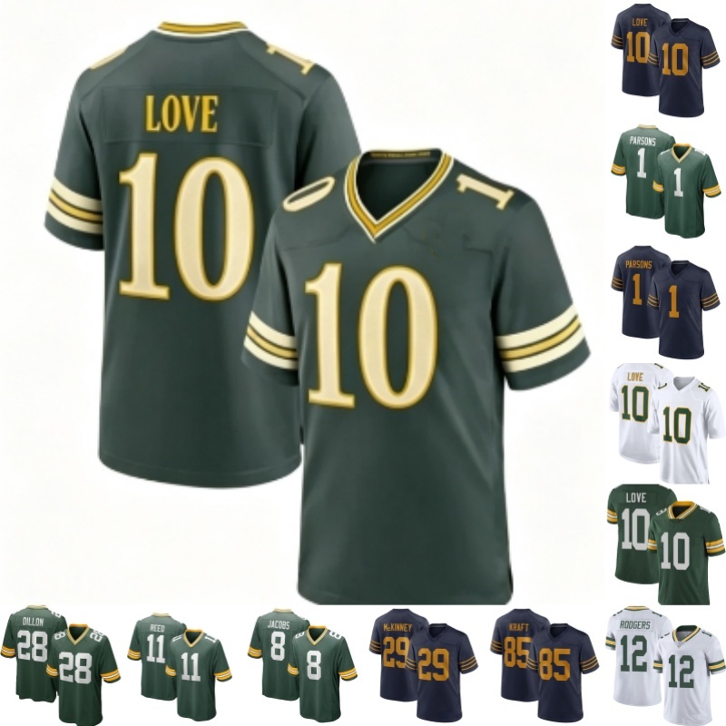 2025 New Love Aaron 8 Josh Jacobs Matthew Golden 1 Micah Parsons Football Jersey Edgerrin Cooper Walker Doubs KRAFT Starr Wicks Musgrave Melton McKi