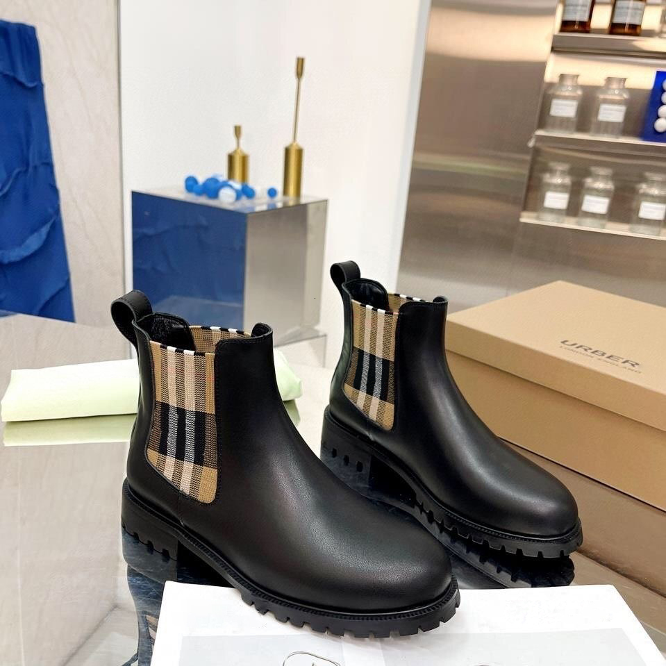 Designer Roman Boots stripes Wedge Knee Motorcycle boot Ankle Snow Brand blueberry women Rain Flat 10a Classic plaid Thigh-High Boot luxury Fashion
