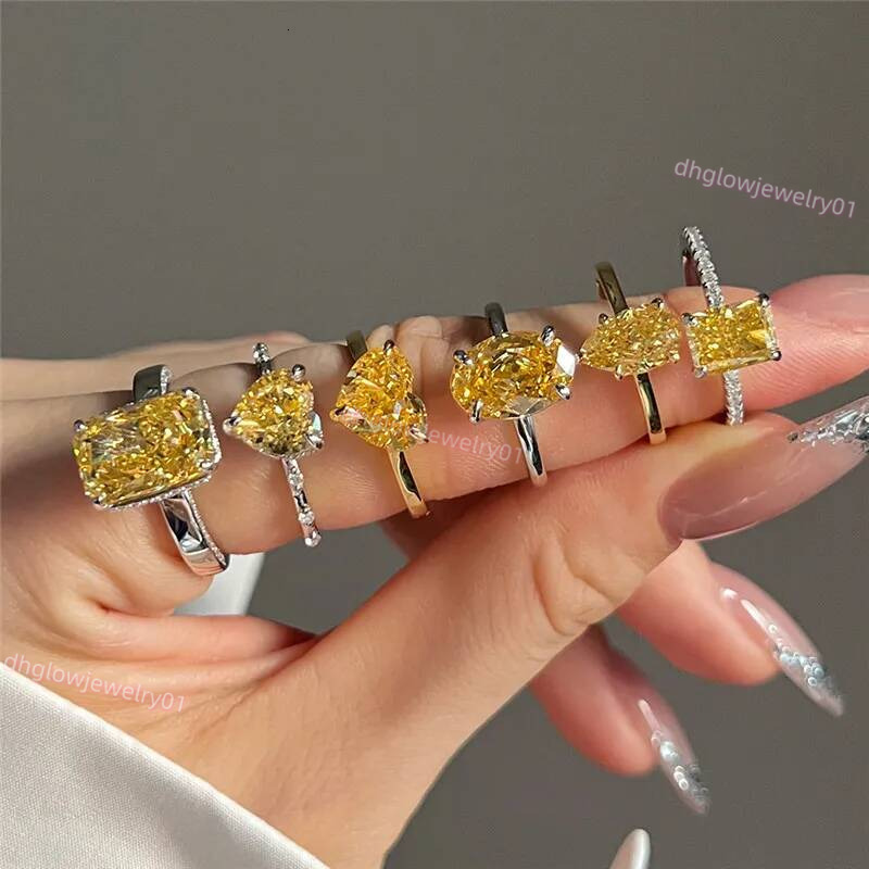 8x12mm yellow diamond ring designer for woman wed love 925 sterling silver luxury heart 8A zirconia 18k gold engagement wedding rings jewlery women