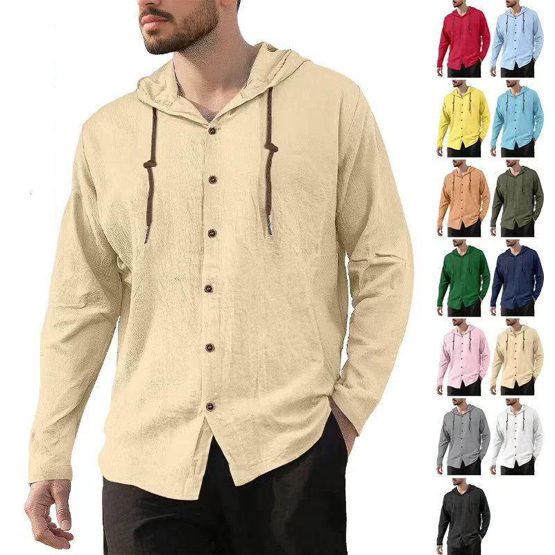 Designer and American men's pure cotton hooded long sleeve solid color casual sports loose European size breathable foreign trade shirt cb