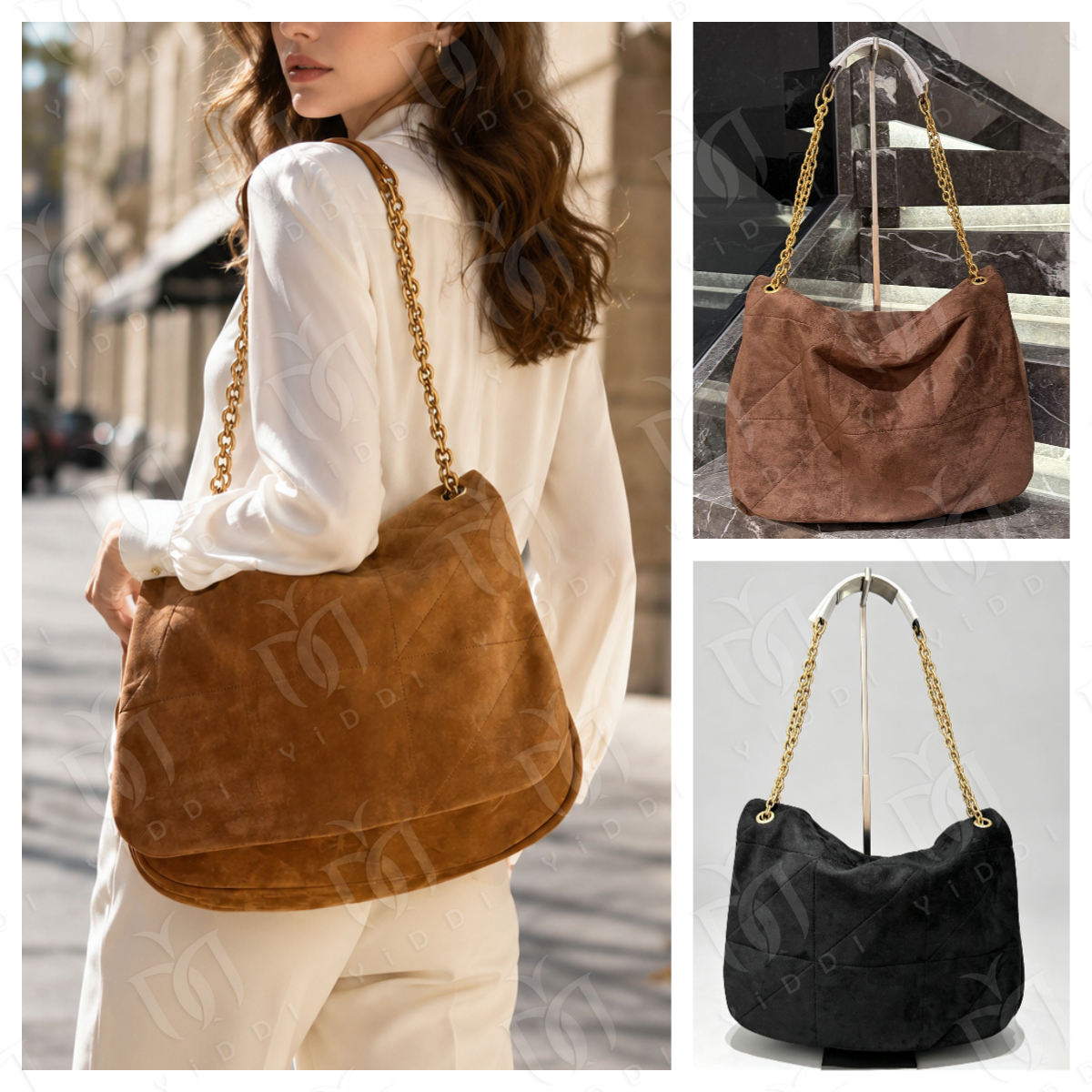 Designer Oversized Suede Hobo Shoulder Bag Women Travel Slouchy Bag Fall Winter Camel Brown Vintage Suede handbags Large Capacity Luxury Work Bag Su