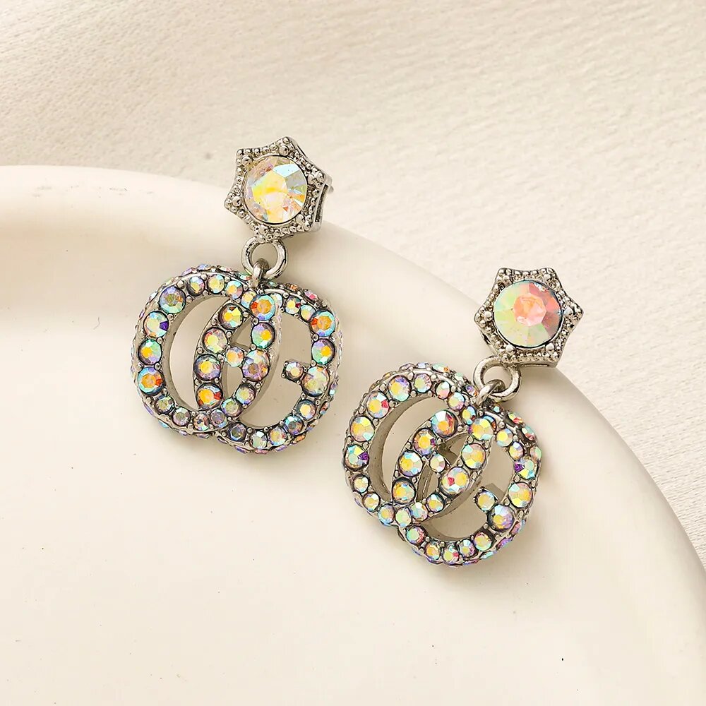 Designer Earrings Brand Letter Coloured Diamond Earring Fashion Luxury Earring 18K Gold Plated Jewelry Accessories