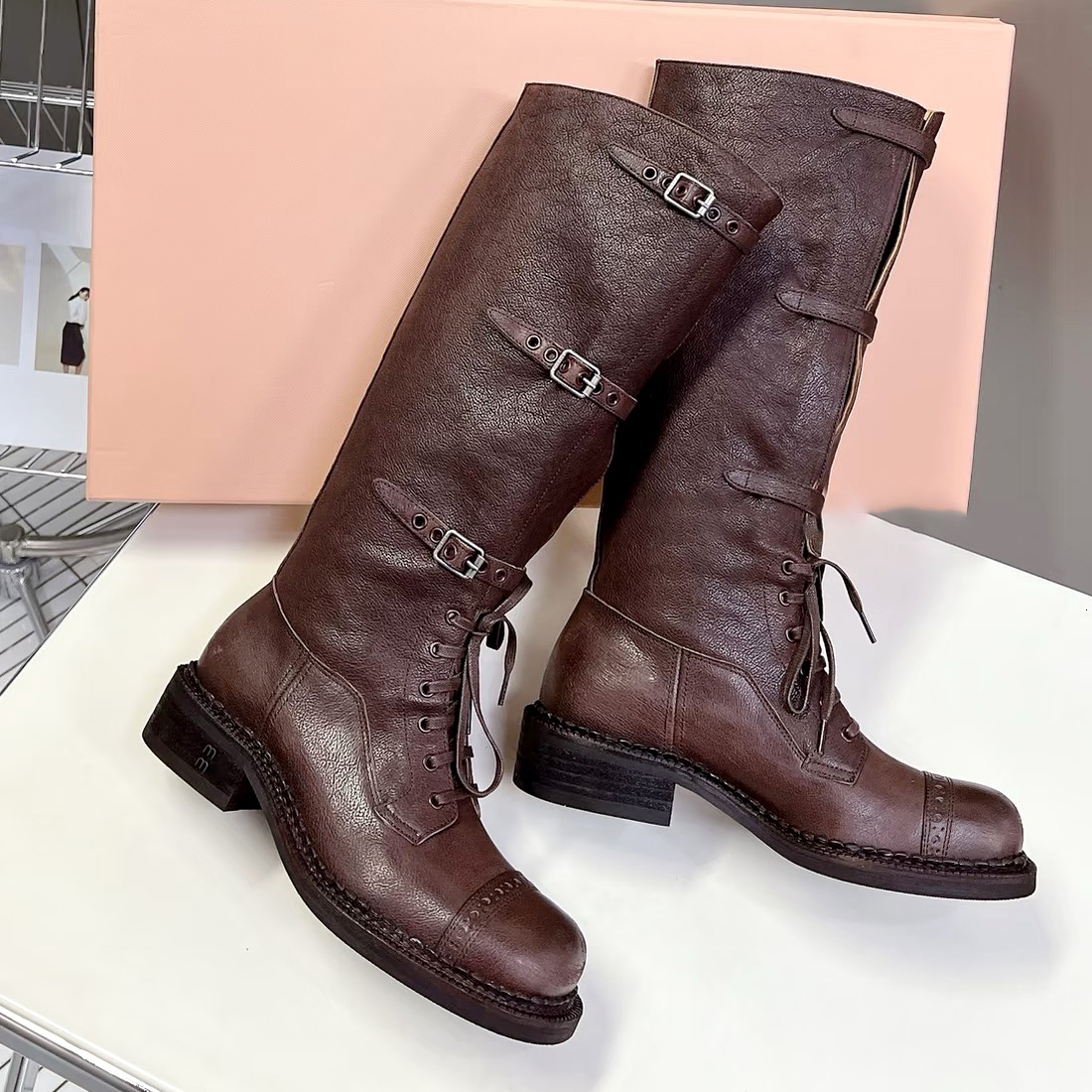 New Cocoa Brown Boots Short boot Fashion Sexy Long Motorcycle Designer Martin Roman women Boot Vintage Outdoor Soft Cowhide luxury Snow booties casu