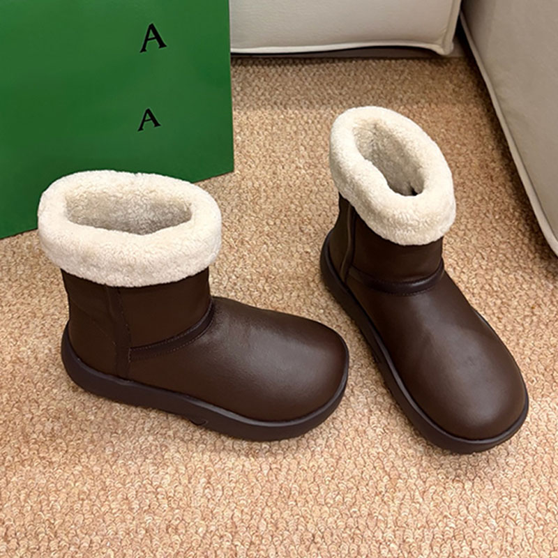 Womens Winter ready version snow booties DesignerComfortable warm fleece lined slip on Ankle Boots Flexible calfskin platform thick sole Halloween W