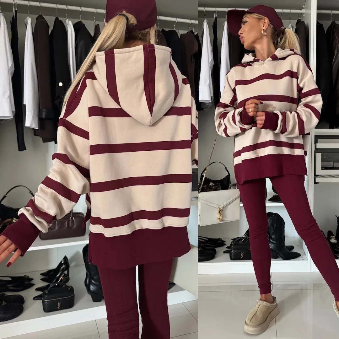 Autumn and winter casual loose solid color printed hoodie set home clothing 2-piece pantsuit women's clothes 260916
