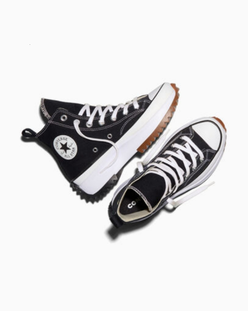 Converse Run Star Hike Retro Black High Top Canvas Sneakers Chunky Platform Jagged Rubber Sole Lightweight Breathable Non Slip Street Casual Shoes f