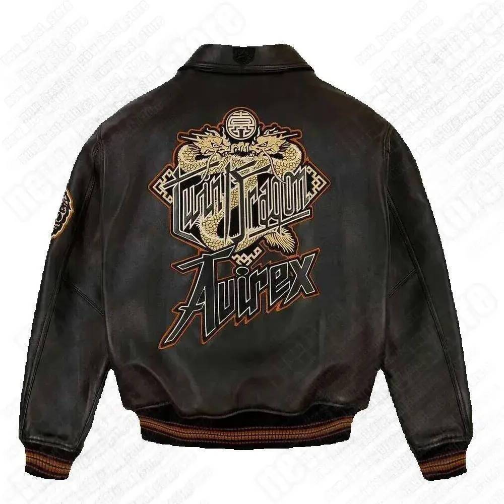 designer AVIREX Men's Genuine Leather Varsity Jacket Us plus size Thick European lambskin High Quality Embroidery Ja 0e 75 81 c6 3e