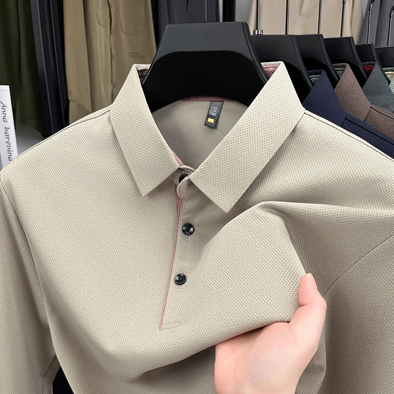 Designer foreign trade polo turn down collar long sleeve T high end basic base shirt men's clothing wholesale 92