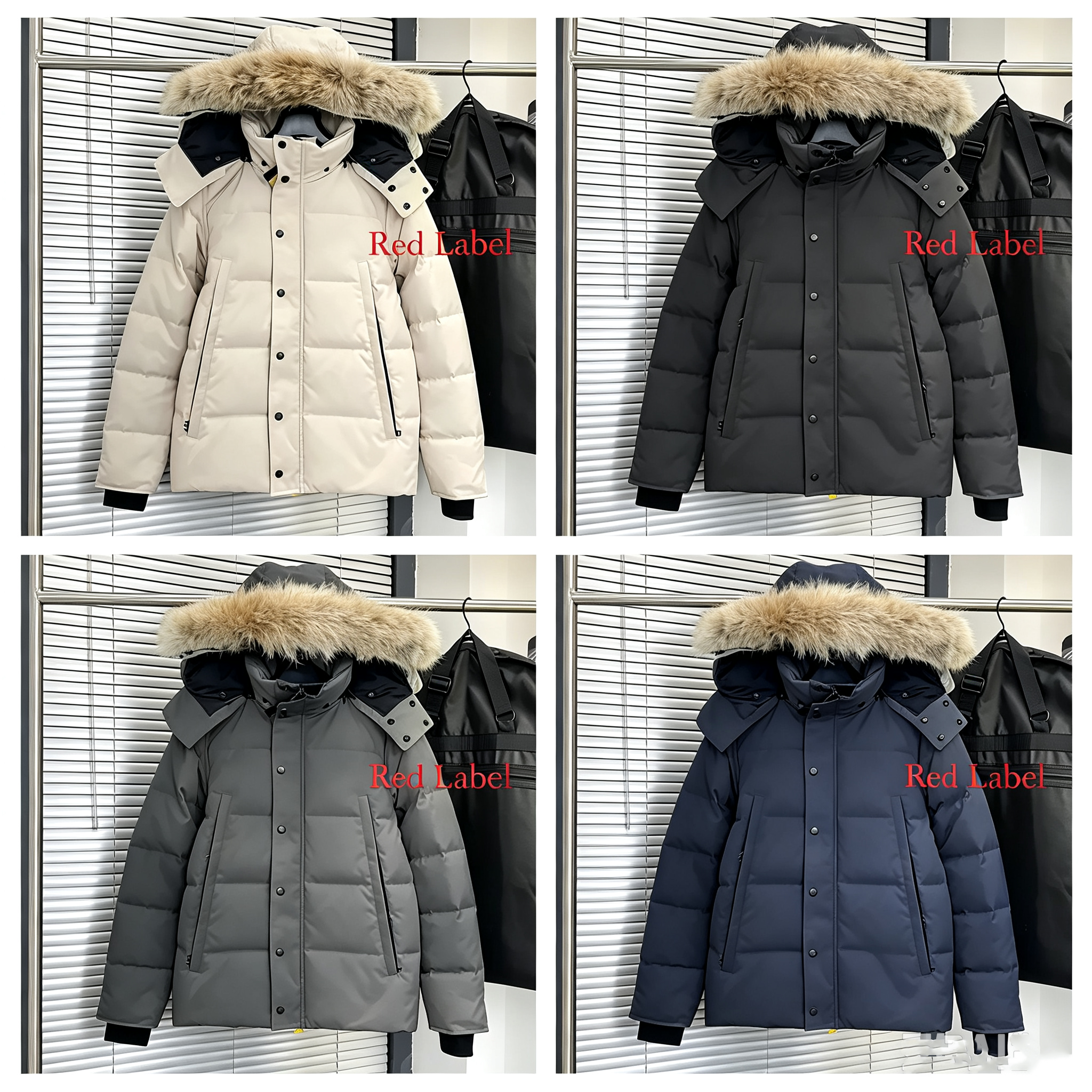 Designer Mens Winter Jacket Doudoune Jacket Wyndham Parka Homme Warm Outerwear Wolf Fur Hooded Fourrure Manteau Jacket Coat Hiver Black Badge Jacket