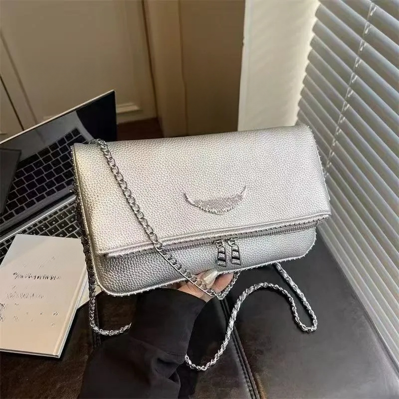 Designer wallet rock clutch bags woman brown suede nail shoulder bag handbag double wings black leather purses high quality versatile pochette 17