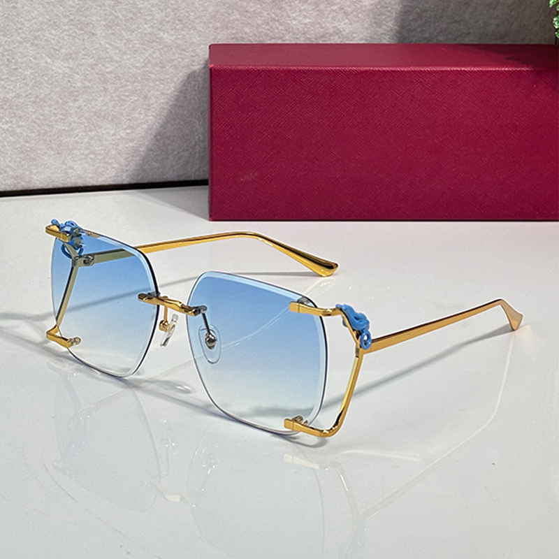 Oversized Frameless Square Sunglasses CT7186S Fashion womens designer metal glasses Iconic panthere Diamond cut lenses