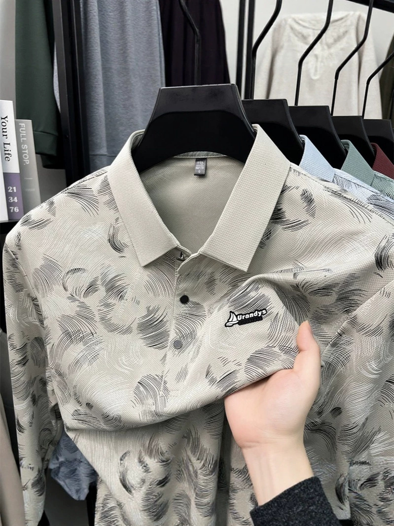 Designer off platform 2026 autumn new men's long sleeve fashion printed T business casual base POLO shirt 0b
