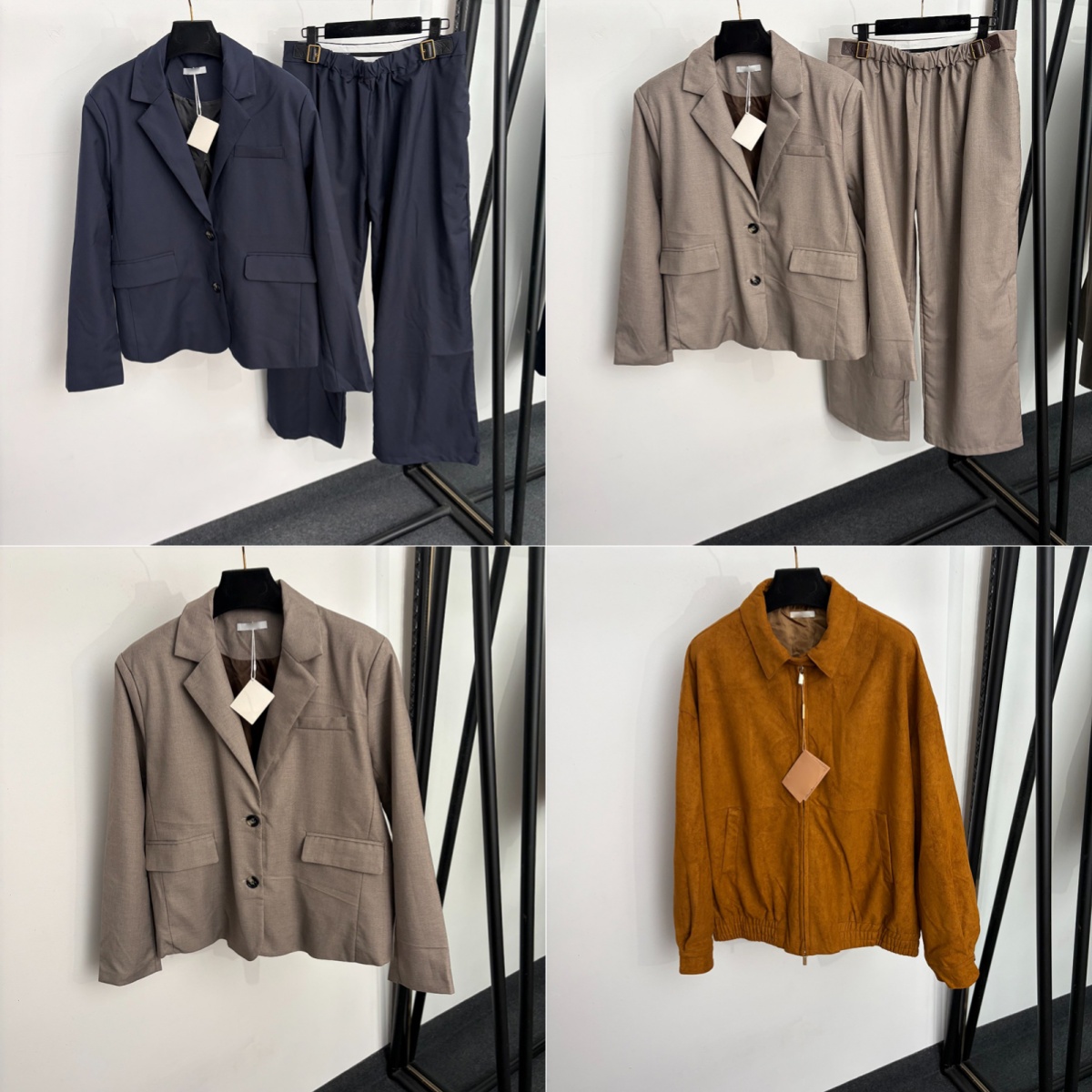Women Brand Blazer Pants Classic Brown Khaki Cardigan Coat Simple Elastic Waist Straight Trouser Luxury Charm Jacket Tracksuit Clothing