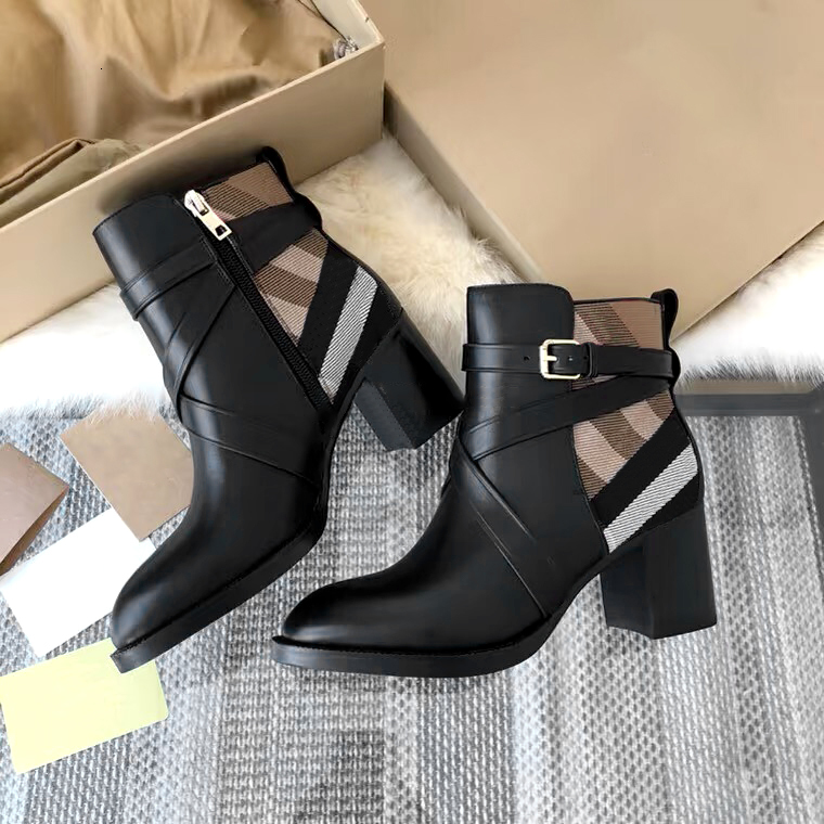 women Martin Boots Knee Motorcycle boot Top quality Designer Classic plaid blueberry Roman Thigh High Rain Wedge heel booties Outdoor luxury stripes