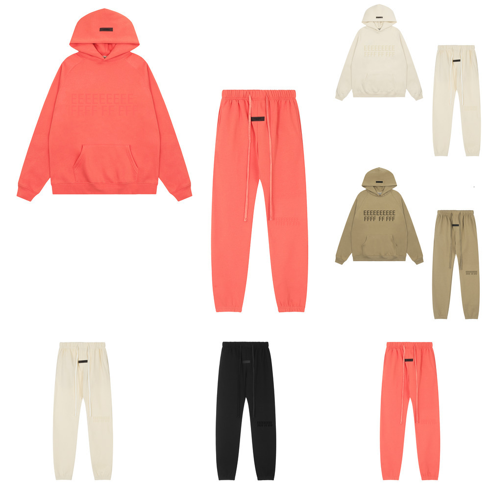 Esstial Letter Print Hoodie Sweatpants 2 Piece Set Oversized Fleece Pullover Hoodie Tracksuit Streetwear Matching Outfit For Men Women Fall Winter D