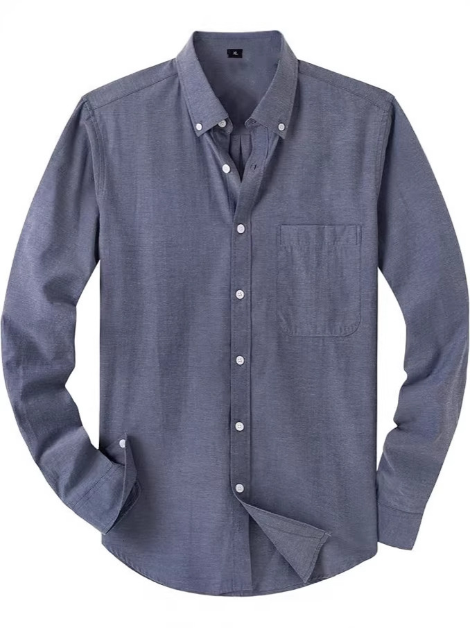 Designer Solid Color Oxford Men Button Pocket European Size Men's Long Sleeve Shirt 8c