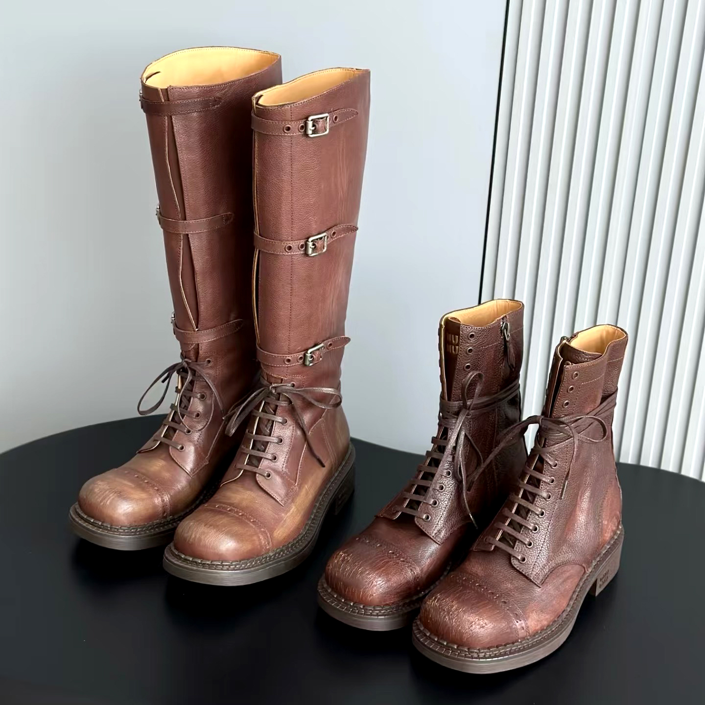 Vintage Roman boot Cocoa Brown Cowhide 2026New Short Fashion Boots Martin casual shoe 10a luxury Designer belt fastener Motorcycle Long Boot women S