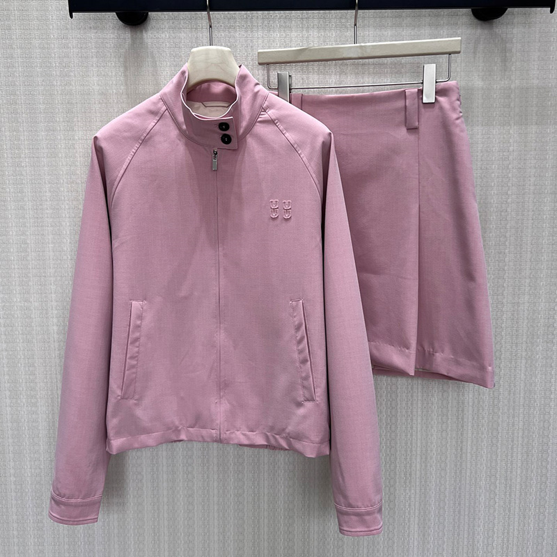 Designer Rose Blouson Veste Manteau Lettres De Luxe Brodées Rose Outwear Style Preppy Casual Quotidien Coupe-Vent Jupe Plissée