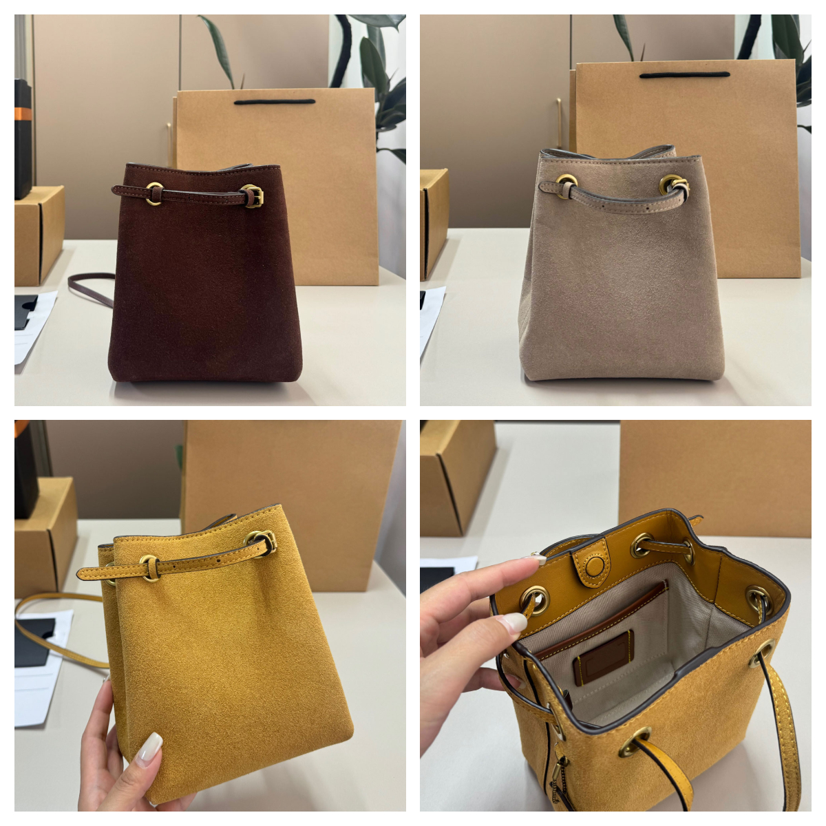 Designer Suede Mini Drawstring Bucket Bag Women Luxury Small Crossbody Bag Retro Suede Daily Mini Handbag Shoulder Bags Multiple Colors Available