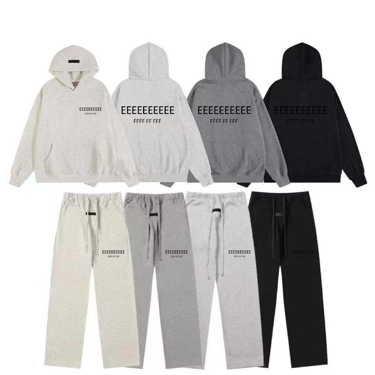 Unisex Esstial Fleece Tracksuit Flocked Letter Print Hoodie Sweatpants Two Piece Set Oversized Loose Streetwear Matching Outfit For Autumn Winter Da