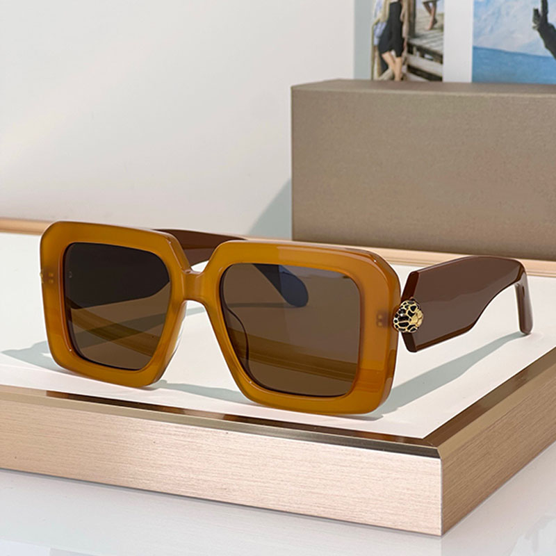 Fashion designer Sunglasses square autumn orange acetate frame widened metal snake head design womens sunglasses BV40006 travel fashion Maillard sty
