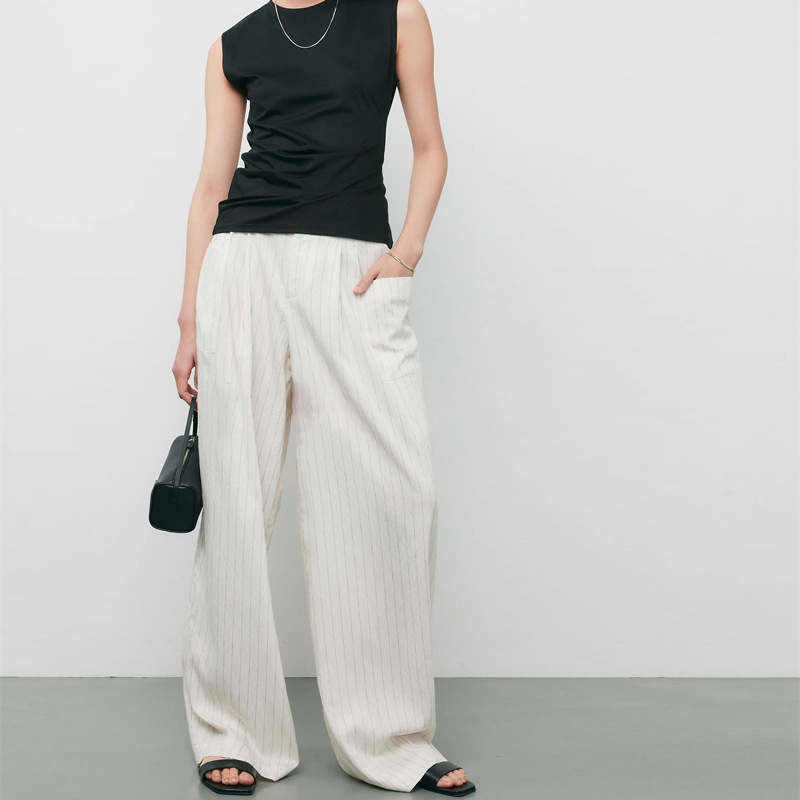Pantalon de style sarouel en lin blanc AAAA F01 pour un confort par temps chaud