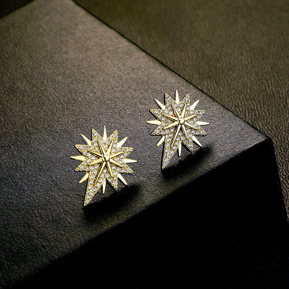 Qualité supérieure hip hop plein diamant octogonal Moissanite étoiles boucles d'oreilles accessoires de rap à la mode luxe Sparkle vente chaude e