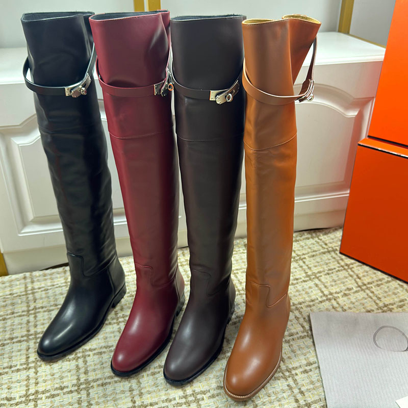 Designer boots women over the knee high boots 26ss new boots designer women thigh high boots moto boots long boots ostrich leather luxury flats heel