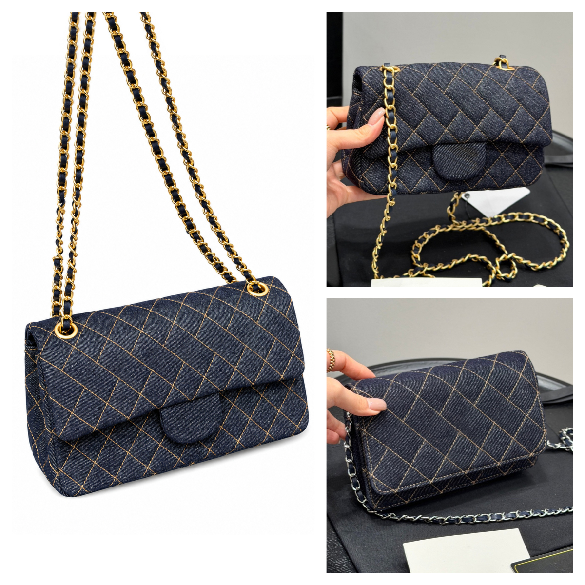 Designer bag Black Denim CF Flap bag Woc bag Women Vintage Quilted Denim Shoulder Crossbody Bag Double Flap Chain bag for Daily Commute & Casual Wea
