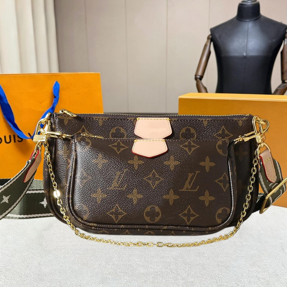 Designer Bag Vintage Monogram Canvas Luxury Women Multi Pochette Accessoires Crossbody Purse Adjustable Wide Shoulder Strap Detachable Chain Fashion