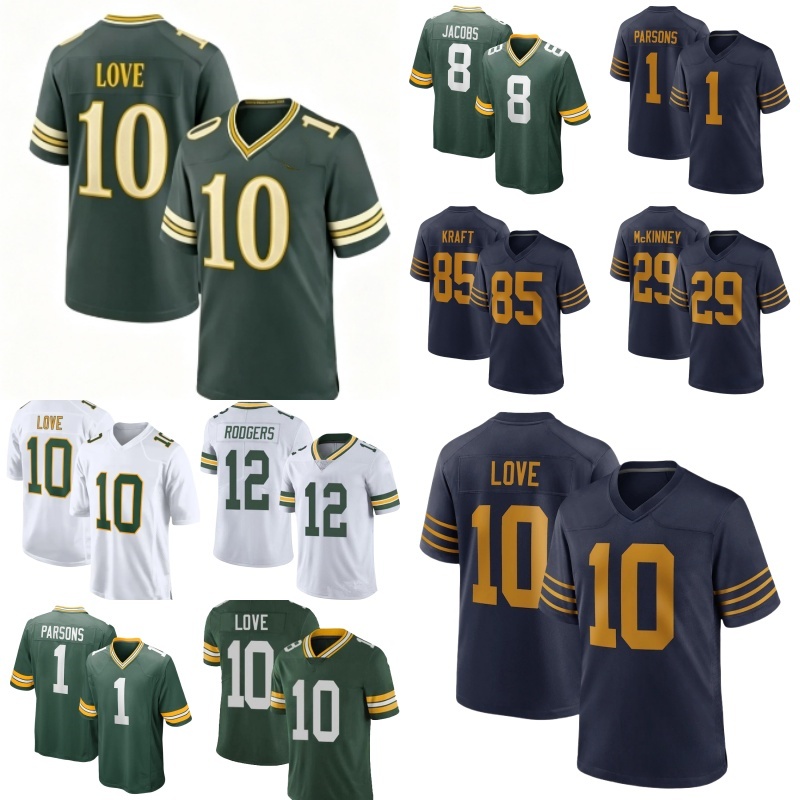 2025 New Love Aaron Josh Jacobs Matthew Golden Micah Parsons Maillot de football Edgerrin Cooper Walker Doubs KRAFT Starr Wicks Musgrave Melton M