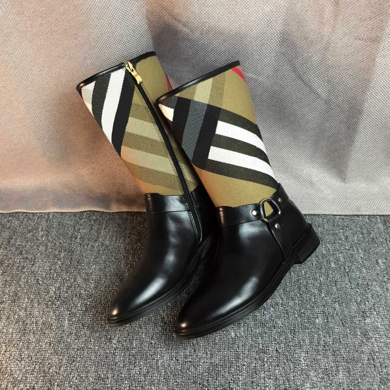 stripes plaid Knee boot Fashion Wedge heel Martin booties Leather blueberry Boots Ankle luxury Thigh-High Boot Roman women Designer Classic Canvas M