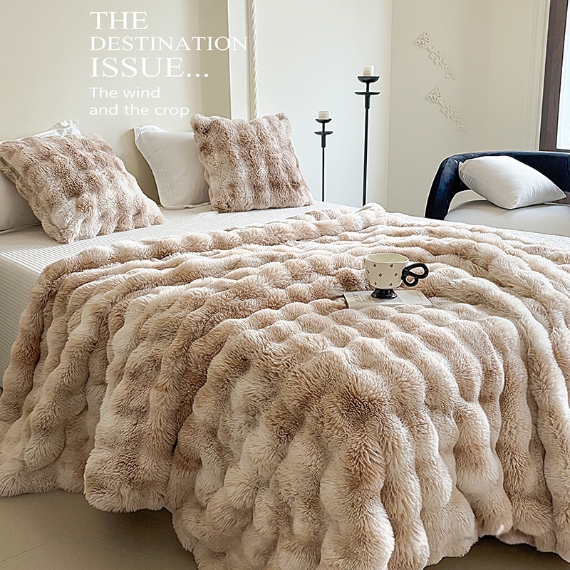 Faux Fur Throw Blanket Heavy 2600g Double Sided Anti Pilling No Shedding Machine Washable Tie Dye Sofa Couch 5 Sizes 100x160cm to 180x200cm