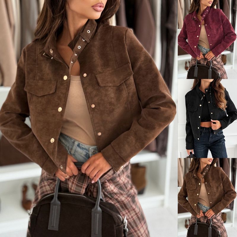 Stylish Suede Zip-Up Jacket - Soft Faux Leather Outerwear With Long Sleeves, Classic Fit, Versatile For Casual & Office Wear (Black, Brown, Burgundy