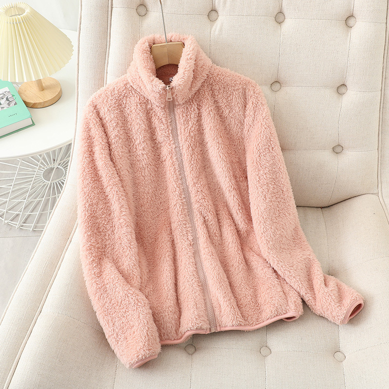 Cozy Unisex Zip Up Coral Fleece Outer Jacket Autumn Winter Stand Collar Double Sided Long Pile Warm Thick Relaxed Fit Lounge Outerwear Best Seller