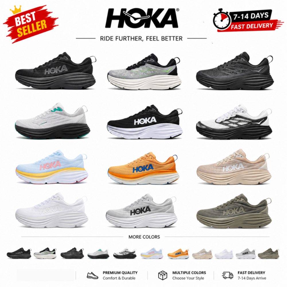 HOKA Clifton Designer Running Shoes Sneakers Men Women Thick Cushion Sole Breathable Mesh Athletic Trainers Outdoor Walking Sport Shoes Multicolor S