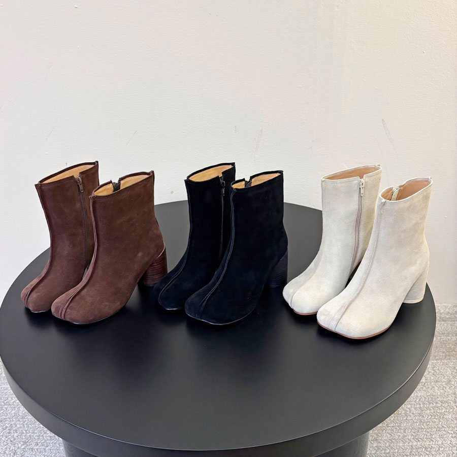 top quality new Trendy real Leather suede slip on square toe chunky block heel Ankle Boots Fashion boots Knight Boots Luxury designer booties womens