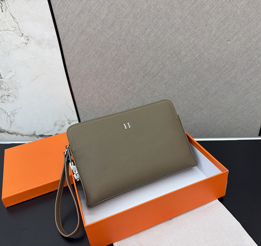 Designertassen Heren Echt lederen clutch portemonnee met polsband Grote capaciteit Dubbele ritssluiting Zakelijke handtas Veelkleurig voor dagelijks