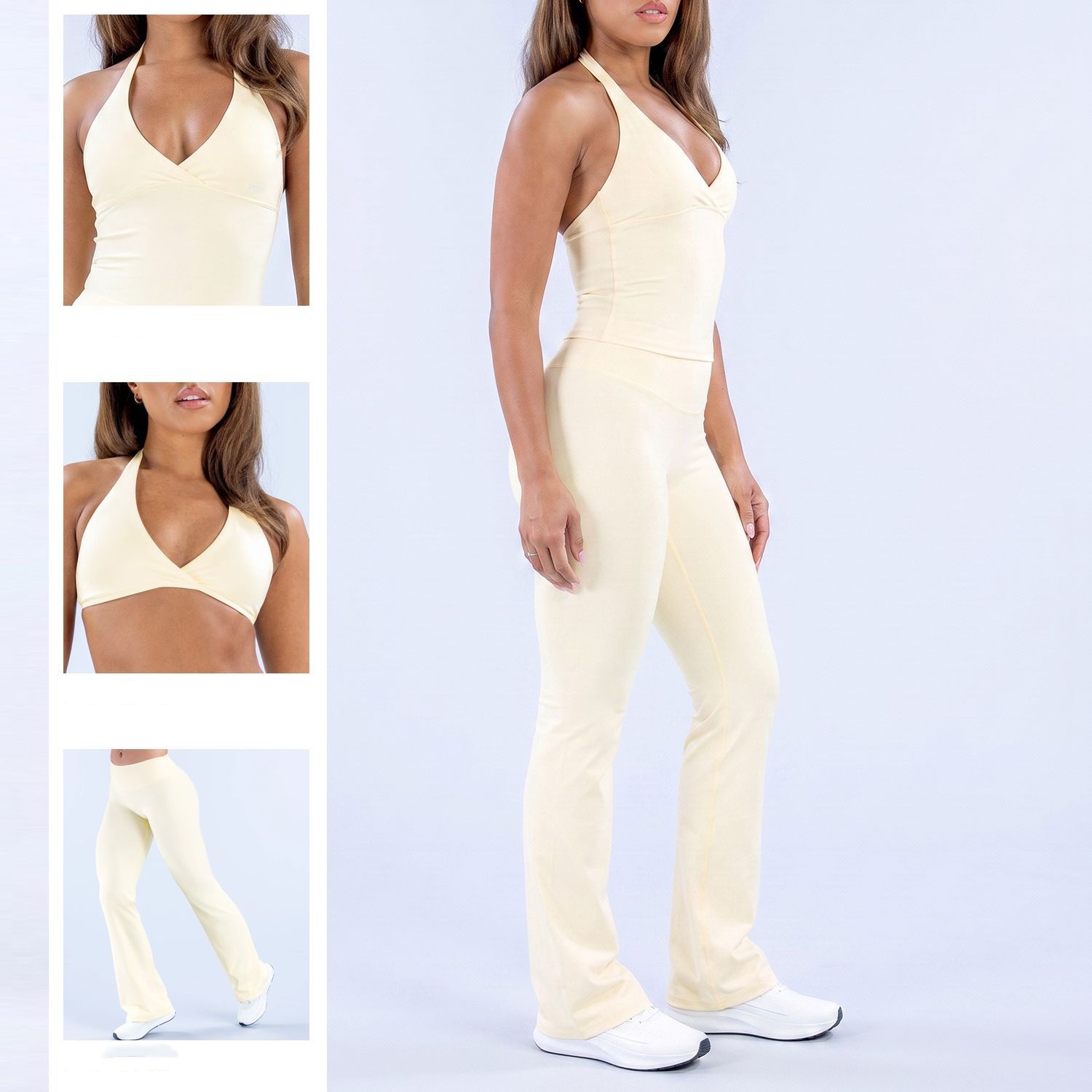 DFYFLA05 Origin V Neck Long Sleeve Yoga Top Women Soft Stretch Workout Gym Matching Vision Flare Leggings SetVision Flare Leggings Impact Halter Bra