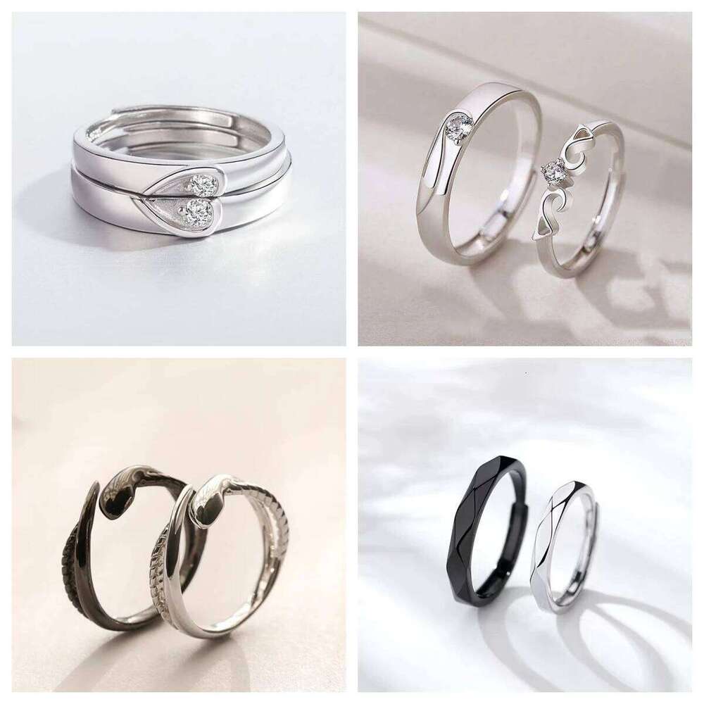 Korean Fashion 1Pair Simple Zircon Rings For Women Men Couple Goth Luxury Opening Finger Ring r's Jewelry Gifts H2602228-image-1095884149